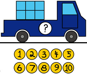 Mais, menos, igual a caminhão e ônibus escolar. jogo de matemática